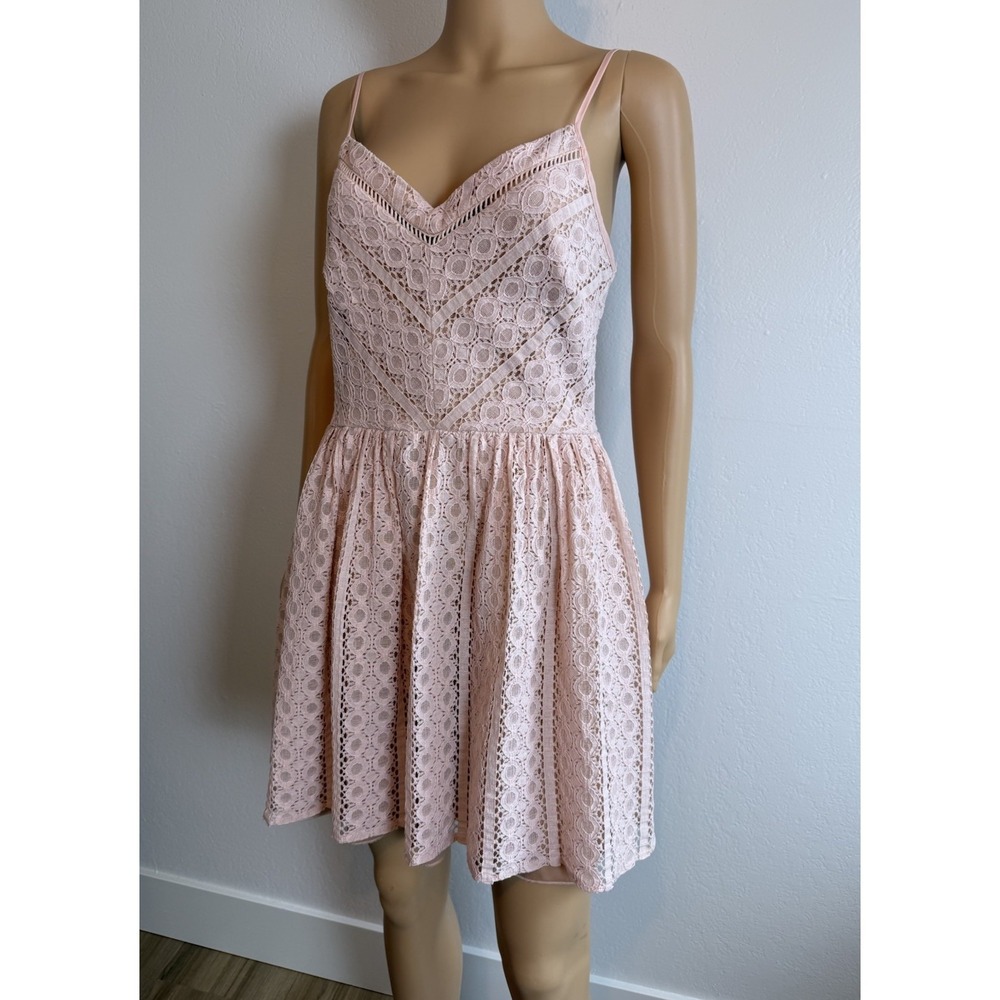 Vintage Y2K City Triangles Pink Lace Ladder Trim Spaghetti Strap Dress Size 9 - Picture 5 of 13